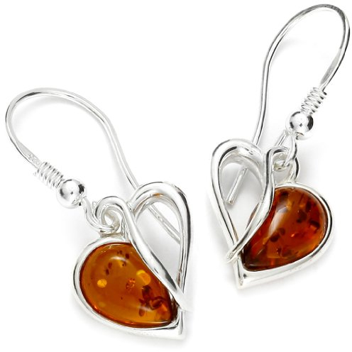 InCollections Damen-Ohrhänger 925/000 Sterlingsilber mit Bernstein, Herz 0010260054501