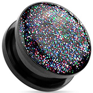 Tapsi´s Coolbodyart® Ohr Flesh Tunnel Schraubverschluss Edelstahl Chirurgenstahl 316L Glitter Schwarz 5mm