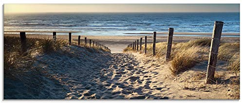 ARTland Wanddeko Glasbilder Wandbild Glas Bild einteilig 125x50 cm Querformat Strand Meer Küste Nordsee Natur Landschaft Sommer Dünen Sand Gräser T9IP