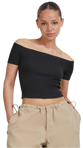 Urban Classics Damen Ladies Off Shoulder Rib Tee T Shirt, Schwarz, M EU