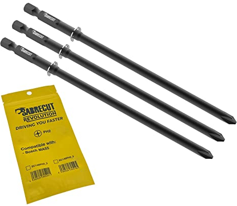 3 x SabreCut SC146PH2_3 146mm PH2 Compatible with Bosch MA55 MA 55 2608522068 Autofeed Collated Drywall Screwdriver Gun Bit Single Ended Phillips No.2 Heavy Duty
