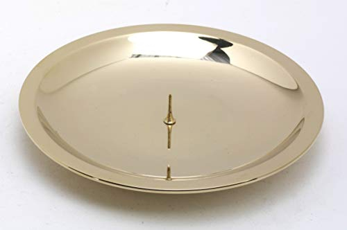 Kerzenteller mit Dorn, Dekoteller Messing poliert Gold für Kerzen Ø 13 cm