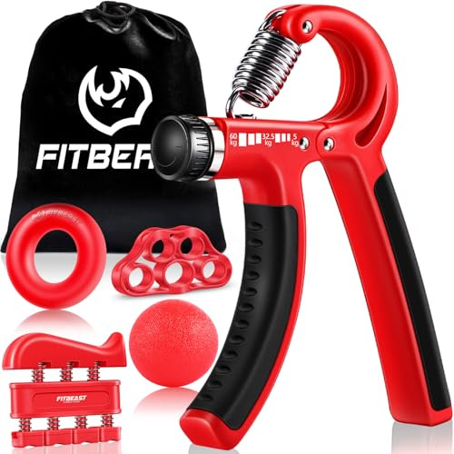 FitBeast Handgrepp stärkare underarmsgrepp träningssats – 5-pack, justerbar handgripare, fingertränare, fingersträckare, träningsring och stressavlastning greppboll för idrottare och musiker