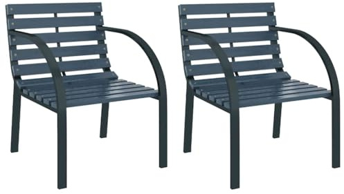 vidaXL 2X Holz Gartenstuhl Gartensessel Stuhl Sessel Balkonstuhl Gartenmöbel Stühle Gartenstühle Terrasse Balkonstühle Holzstuhl Stahlrahmen Grau