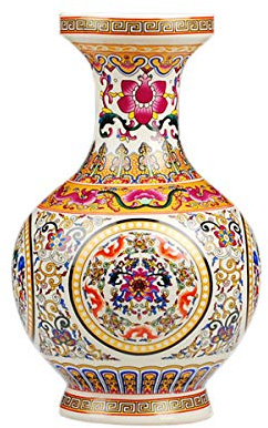 fanquare Jingdezhen Keramik Vase mit Gelbe und Rot Blumen Motiv, Handgefertigte Dekorative Porzellan Blumenvase, Höhe 25cm