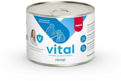 MERA Vital Renal 6x200g Katzenfutter Nass für Niereninsuffizienz | Diätfutter mit leicht verdaulicher Rezeptur, reduzierter Calcium - & Phosphorgehalt, zur Entlastung der Nieren