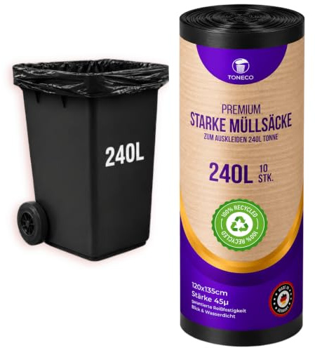 STARKE Müllsäcke 240L - 300 Säcke - Müllbeutel 240L für Städtische Restmülltonne -100% Recycelt - (10 bis 300 Säcke) (300)