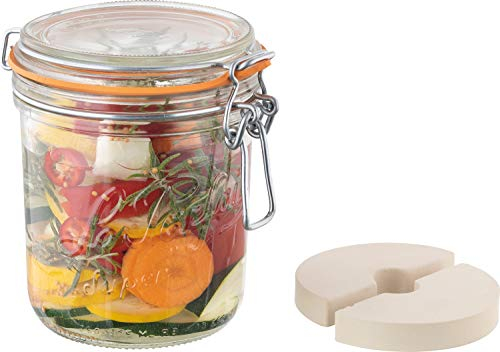 Starter Set Fermentieren inkl. Beschwerungsstein / H: 13 cm / 750 ml / 4er Pack / rund / transparent / entlüftungsventil / Drahtbügelgläser / Bügelglas / Gläser zum Befüllen / Einmachglas