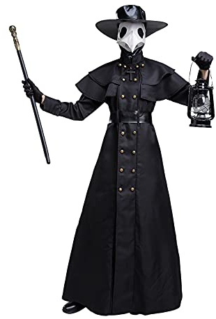 Feynman Costume in maschera medievale, Medico della Peste, per Carnevale e Halloween, con accessori (taglia S, nero)