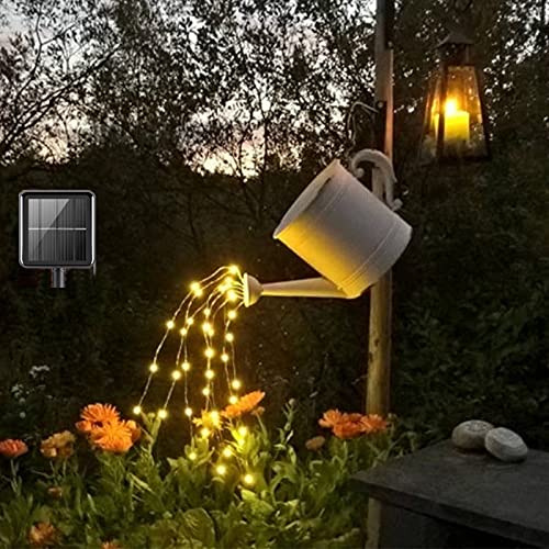 ANGMLN Solar Waterfall Fairy Bunch Lights Outdoor Waterproof,200 LEDs 8 Modes Watering Can Light (No Watering can), Solar Powered Firefly Moon Plants Tree Vines