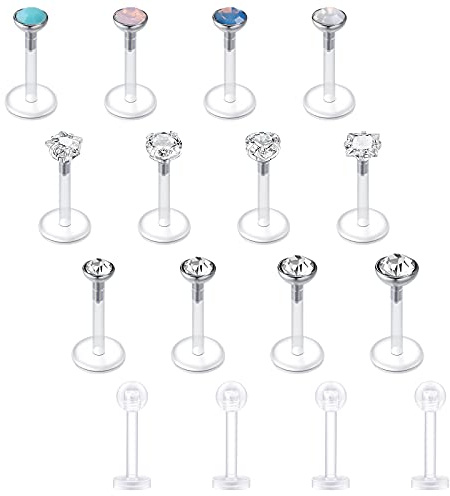 Vcmart 12pcs Labret Stud Retainers Flexible Bioflex 16G elica Tragus Piercing 6/8mm, Plastica