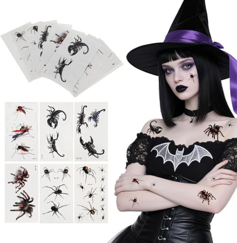 Hemoton 18 Blatt Halloween Tattoo Aufkleber Halloween Gesichtstattoo 3D Spinne Temporäre Tattoo Sticker Spinnentattoos Für Damen Frauen Männer Kinder Körper Face