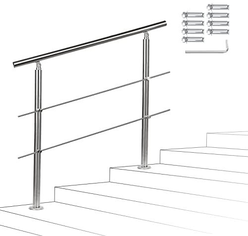 Joparri Garde-corps d'escalier 100 cm avec 2 barres transversales, main courante en acier inoxydable réglable à angle, garde-corps pour intérieur et extérieur