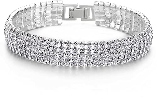 COOLSTEELANDBEYOND Funkelnd Damen Kristall Strass Cluster Breiten Armband Bettelarmband