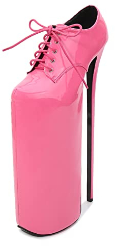 WOkismD 30 cm Damen High Heels Plattform Super High Heels Schnürung Stiletto Pumps Lackleder Sexy Pole Dance Striptease Party Prom Club Kleid Schuh,Rosa,41