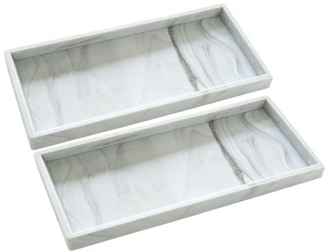 BiSUAN 2 Packs Silicone Bathroom Vanity Tray Large 11.8 ＆ Large 11.8 Set - Rectangle Shatterproof Flexible Bathroom Tray for Soap Dispenser, Tissues, Candles, Towel, Plant, Perfume Key