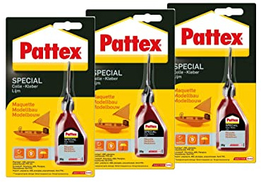 Pattex Spezialkleber Modellbau, für Kunststoff, mit hoher Haftfestigkeit und spurenfreier Trocknung, Tube 3x30 g