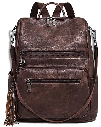 ECOTISH Women PU Leather Backpack Waterproof Casual laptop bag School Shoulder Bag for Ladies (coffee)