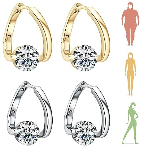 2 Paar Lymphdrainage-Ohrringe, Lymphvitations-Magnettherapie-Germanium-Ohrringe, Lymphdrainage-Ohrringe zur Gewichtsreduktion (Gold+Silber)