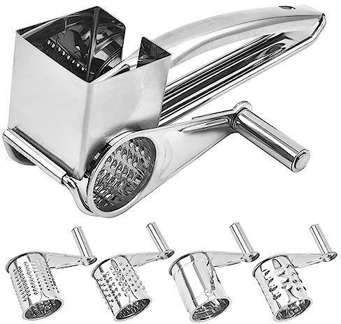 Folpus Grattugie rotanti per Formaggio da Cucina Trituratore Manuale a manovella Manuale, Taglia Formaggio Portatile per Cioccolato, 4 Lame