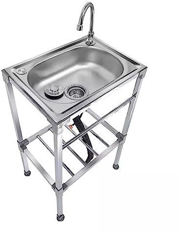 AMMOI Fregadero Cocina 1 Seno INOX con Grifo Fregadero Portatil Independiente con Soporte Fregadero Pequeño para Bar Camping Jardin Pila Fregadero Exterior (Size : 38x33x83cm)