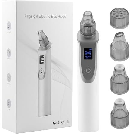 BuzzWav Blackhead Remover Pore Vacuum, Face Vacuum Pore Cleanser, 5 Probes, LED Display (White)