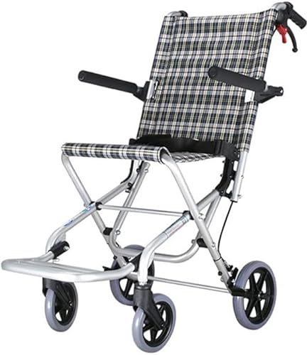 Silla de ruedas ultraligera de aleación de aluminio, transporte plegable portátil, cómoda máquina de desplazamiento de silla de ruedas móvil, freno de mano