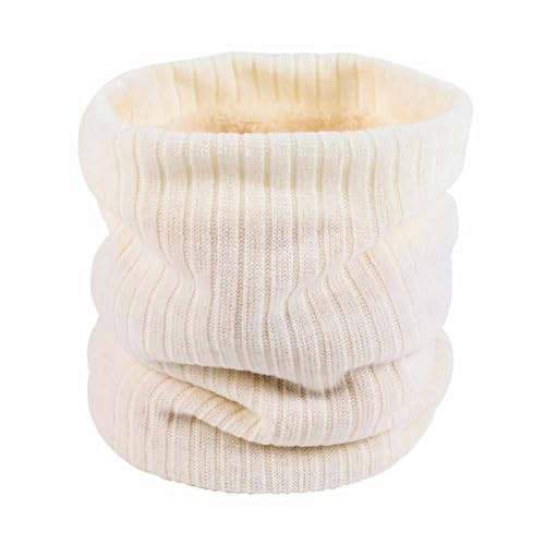 SHTGOI Winter Doppellagiger Schlauchschal Klassischer Vertikal Gestrickter Schal Mit Warmes Plüschfutter Unifarben Loop schal Wolle Rundschal Nackenwärmer für Männer Damen Sport Fahrrad Weiß