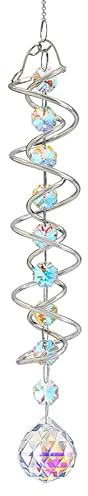 45 cm Kristall Sonnenfänger, bunter hängender Sonnenfänger mit achteckigen Perlen und Kette, blickender Kugel Spiralschwanz, Regenbogenkristalle für die Gartendekoration im Innen und Außenbereich