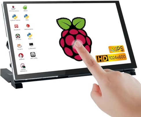 LAFVIN 7 Zoll IPS LCD Touchscreen Raspberry Pi Monitor Display 1024 × 600 kapazitiver Bildschirm HDMI Monitor kompatibel mit Raspberry Pi 5 / 4B / 3B +, BB Schwarz, Windows 10 8 7