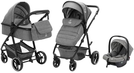 babycab Kombikinderwagen Stockholm Trio-Set grau - mit i-Size Babyschale & Wickeltasche - 5-Punkt-Gurt und Sicherheitsbügel - Allrad-Federung EVA-Räder - Zusammenklappbar