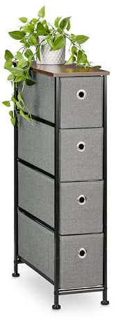 Relaxdays Nischenregal, 4 Stoff-Schubladen, Industrial-Design, Wohnzimmer Kommode, HxBxT: 76 x 20 x 48 cm, braun/grau