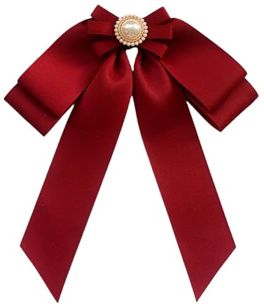 Dickly Damen-Brosche mit vorgebundener Schleife, Schleifenbrosche, neuartige dekorative Perlen-Fliege, Anstecknadel, Krawattennadel für Kleid, Schal, Rot