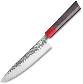 NIRO Coltello Professionale Giapponese Gyuto (Chef) in Acciaio Damascato, 67 Strati, Durezza 60 HRC, Manico Pregiato in Ebano e Sandalo, Bilanciamento perfetto, Resistente all’usura