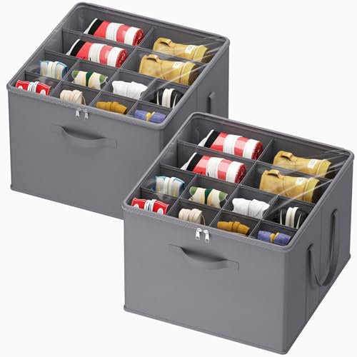Lifewit Organizador Zapatos para Armario, Almacenaje de Zapatos para 12-16 Pares, Caja con Tapa Plegable con Cubierta, Shoe Organizer, Gris, Pack de 2