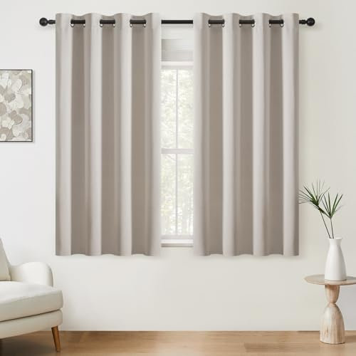 Softalker Cortinas opacas con ojales, color beige, térmica, protección térmica, cortina opaca corta, 160 cm de alto, 140 cm de ancho, cortinas opacas para ventanas, dormitorios, salones