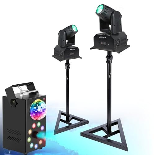 Ibiza - Pack de 2 Lyres DMX Ibiza Light LMH250-RC Spot 10W - 2 pieds Supports SST02 - Machine Fumée 700W Par Astro - Fête soirée Anniversaire
