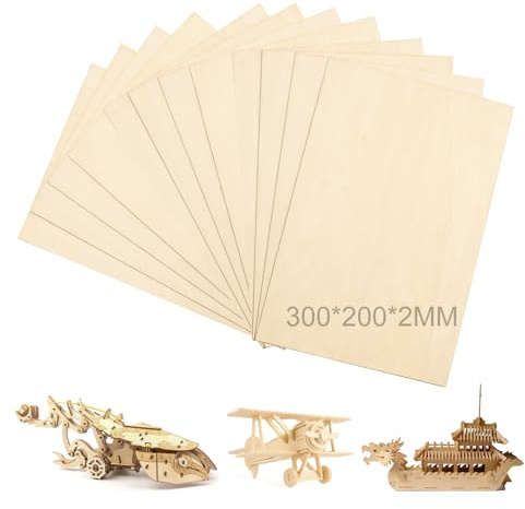 12 Stück Sperrholzplatte,300 * 200 * 2mm Lindensperrholz Holz Platten, Balsabretter für DIY Handwerk Modell Flugzeug Schiff Holzarbeiten Boot Häuser und andere Gebäude