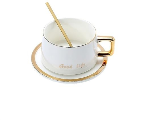 Tasses à Café Ensemble de tasses à café et soucoupes à bords dorés de haute qualité, tasses à thé européennes, service à thé anglais de l'après-midi, tasses à thé en céramique Tasse à Thé(Blanc)