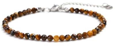 Kim Johanson® Damen Fußkettchen mit echten Natursteinen in Silber I Naturstein Fußkette mit 4mm Edelstein Perlen I Wasserfest | Boho Schmuck für Frauen | Verstellbar