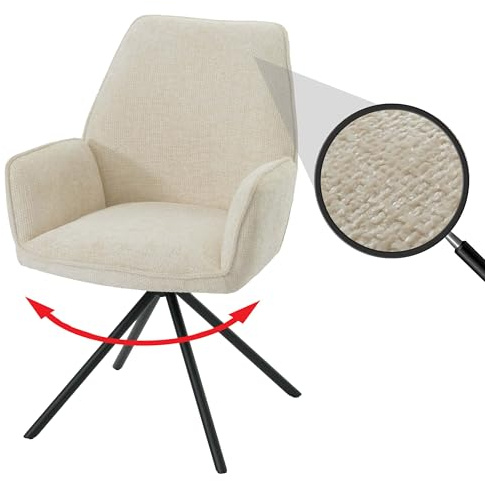 Mendler Esszimmerstuhl HWC-G67 - Creme | Küchenstuhl, Stuhl, mit Armlehne, drehbar Auto-Position, Chenille, Öko-Tex