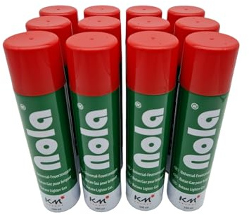 NOLA 12 x 300ml Universal Feuerzeuggas für Feuerzeuge und Flambierbrenner - Butangas zum Nachfüllen, premium Feuerzeuggas, Nachfüllgas, Butan Feuerzeug Gas - Optimal Für Alle Feuerzeugmodelle 703 (12)