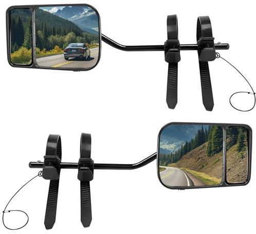 Convex Caravan Towing Mirrors, Universal Adjustable Motorhome Wing Mirror Extensions with Clamps & Rubber Straps for Cars Trailer Van SUV Trucks Touring