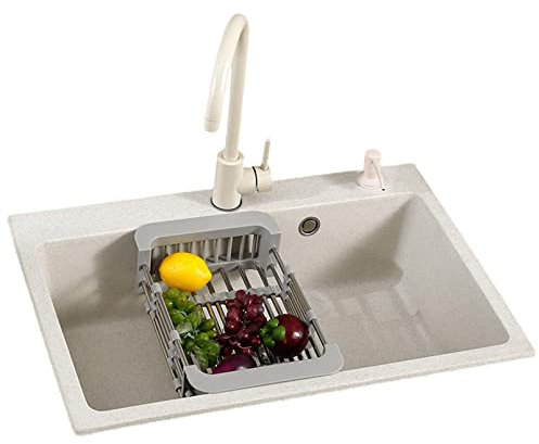 GLMGBP Unterbau-Küchenspüle, Einzelbecken, Quarzstein-Barspüle mit Wasserhahn-Kombination, integrierter Ablage und Zubehör, Aufsatz-Küchenspüle, Einbauwaschbecken