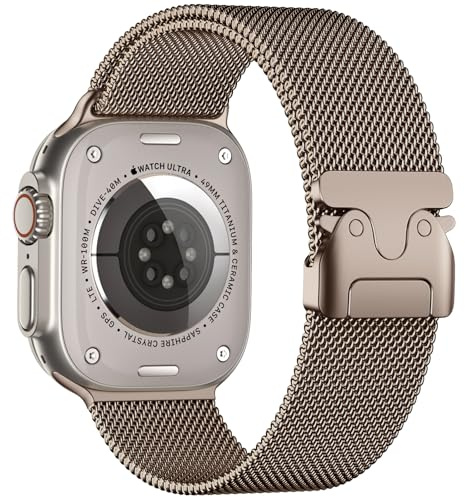 Faliogo Strap Compatible with Apple Watch Ultra 2/Ultra 49mm, Stainless Steel Mesh Loop Strap with Parachute-style Buckle for Apple Watch Series 10 46mm, 9/8/7 45mm, SE2/SE/6/5/4 44mm, 3/2/1 42mm