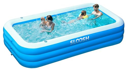 Sloosh Aufblasbarer Swimmingpool mit Sitzen, 304,8 x 182,8 x 55,8 cm, verdickter Aufstellpool für Familien, Planschbecken für Sommer-Wasserpartys im Garten, auf der Terrasse oder dem Rasen, Blau