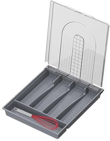 ETUCYNG Organisateur de rangement pour argenterie, organisateur d'argenterie avec couvercle - Récipient à couverts pour la cuisine - Boîte de rangement d'argenterie avec 5 compartiments, support de