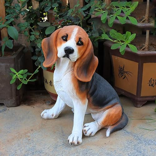 Pevfeciy Gartenfiguren & gartenstatuen Gartendeko für draußen wetterfest Harz Beagle Figuren,Hoher Simulationsgrad,für Garten, Balkon, Rasen, Teichdekoration