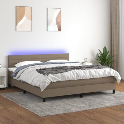 Brokky Boxspringbett mit Matratze & LED Bett Mit Bettkasten Bett Boxspringbett Betten Boxspringbett Mit Matratze Taupe 180x200 cm Stoff - 3133257