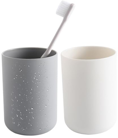 Plastic Toothbrush Cup - Bathroom Toothbrush Holder for Toothbrushes, Toothbrush Holders & Cups, 11 OZ (White&Grey)